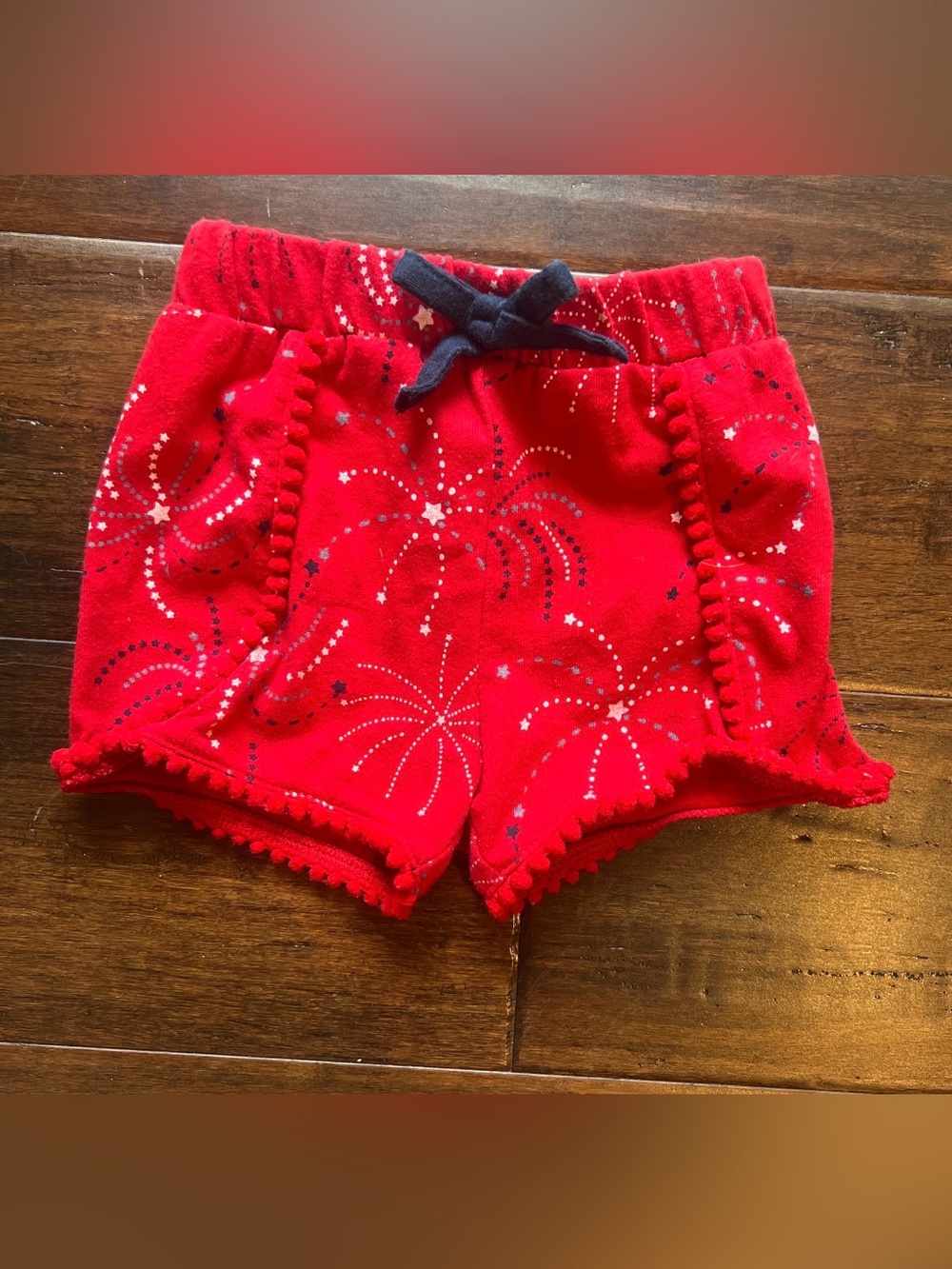 Red Firework Print Shorts with Navy Bow - 12 months